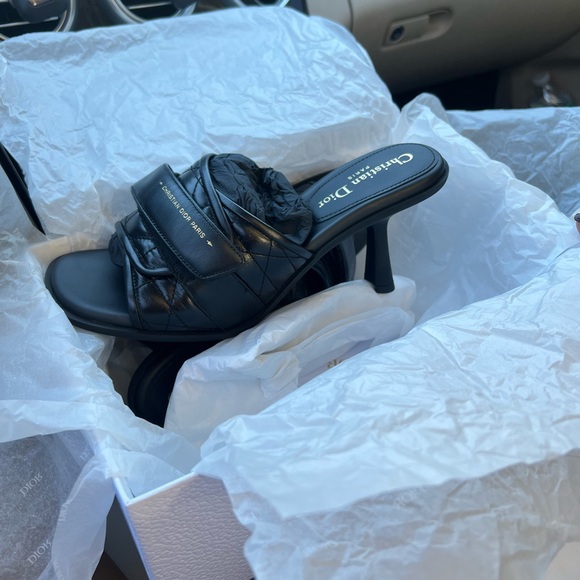 Dior Black Ruched Leather Heels - Picture 1 of 4